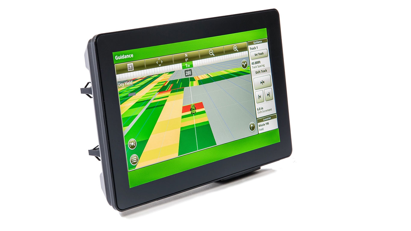 Monitor John&nbsp;Deere sobre fondo blanco.
