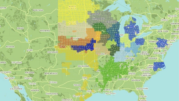 Stine representative and dealer area map