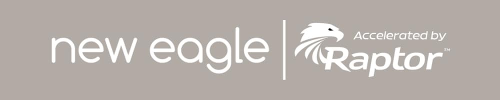 The New Eagle logo with a “new eagle | Accelerated by Raptor” text overlay