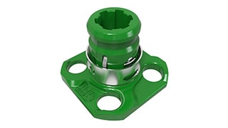 A green implement coupling hub.