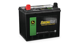 A compact John&nbsp;Deere equipment battery.
