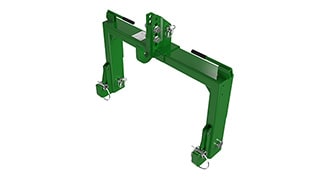 A green mounting bracket for attaching implements.