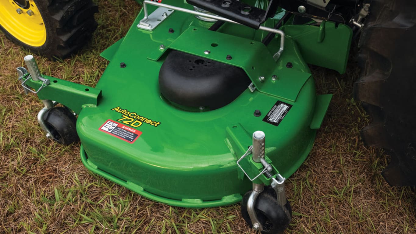 field shot of a 72D AutoConnect Mid-Mount Mower Deck