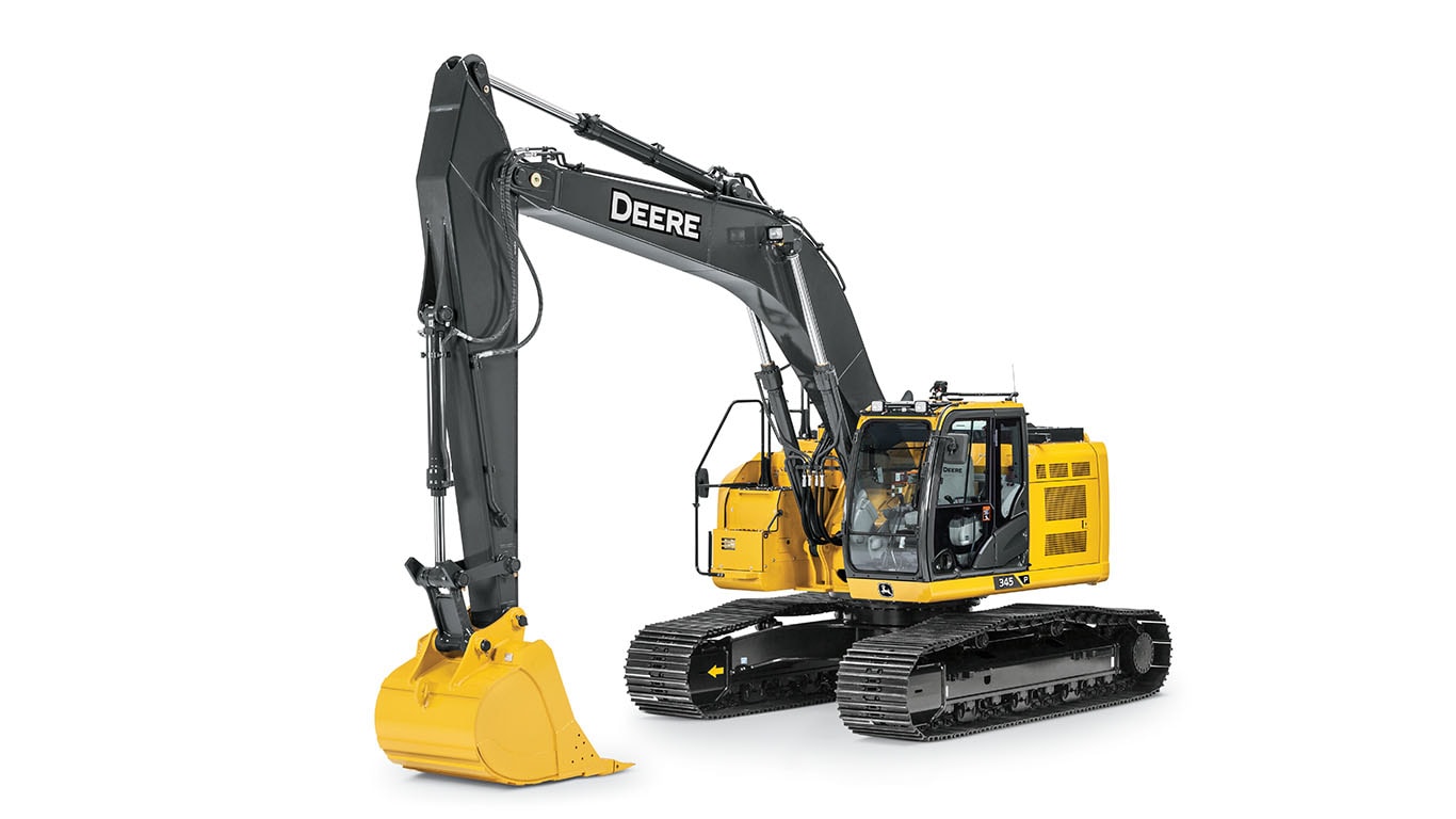 A 345P-Tier excavator on a white background.
