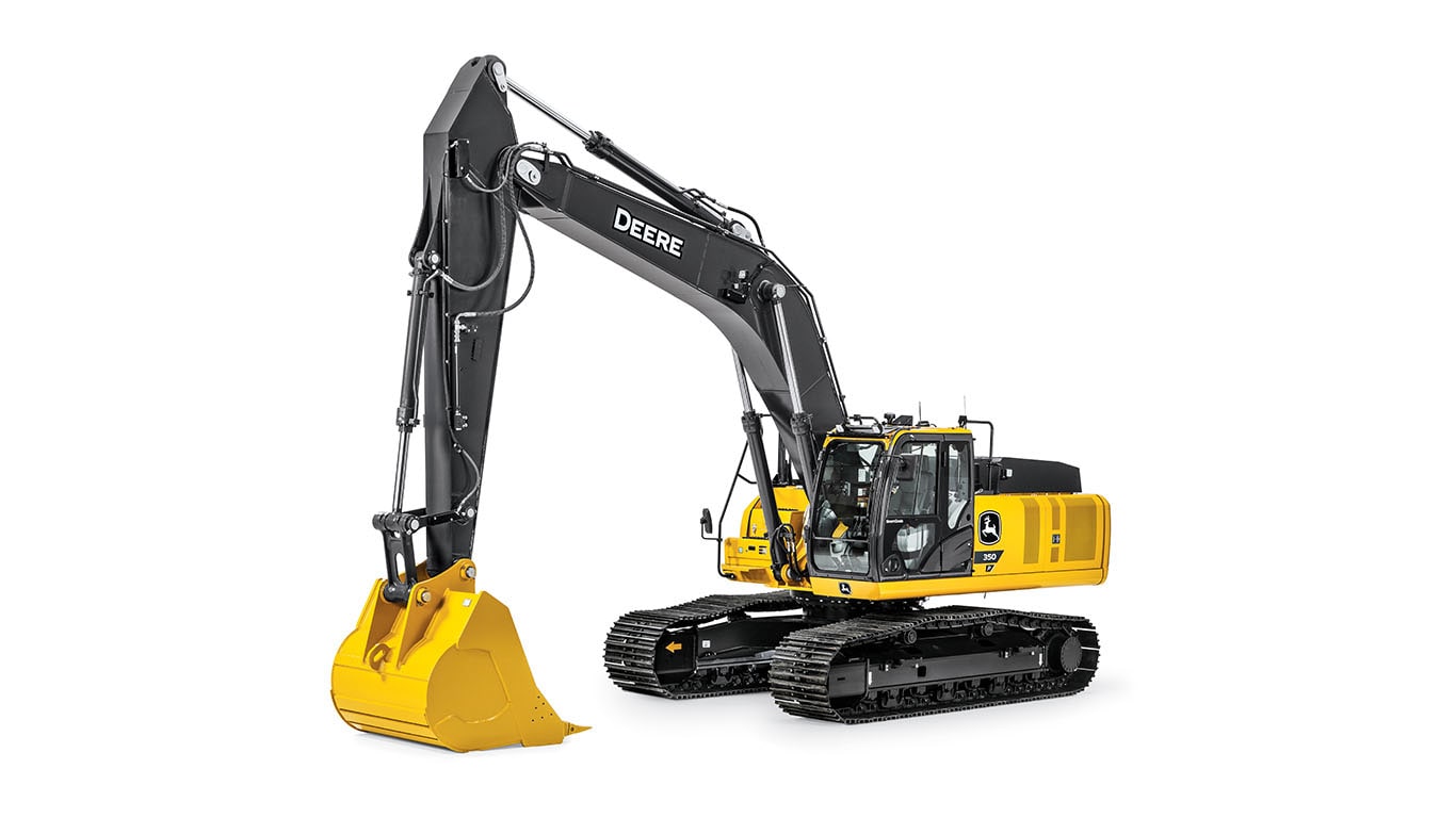 A 350P-Tier excavator on a white background.