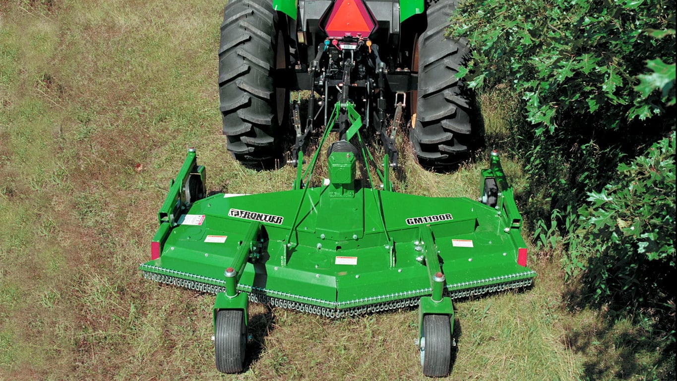 field image of Frontier™ GM11 grooming mower attached to a tractor