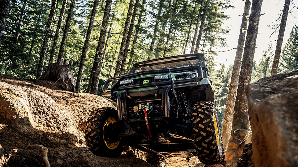 close up view of undercarriage of Gator on rocky terrain