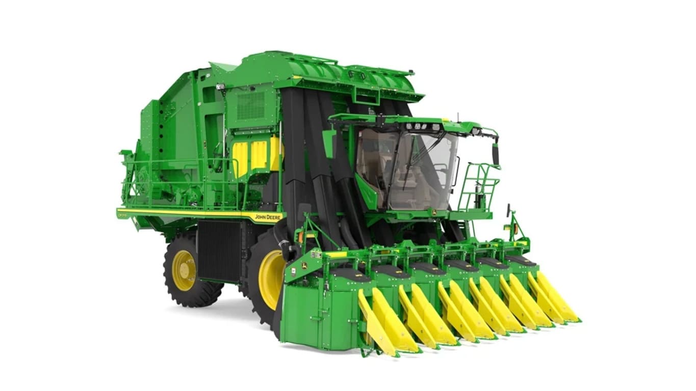 front-right studio shot of a CP700 cotton picker on a white background