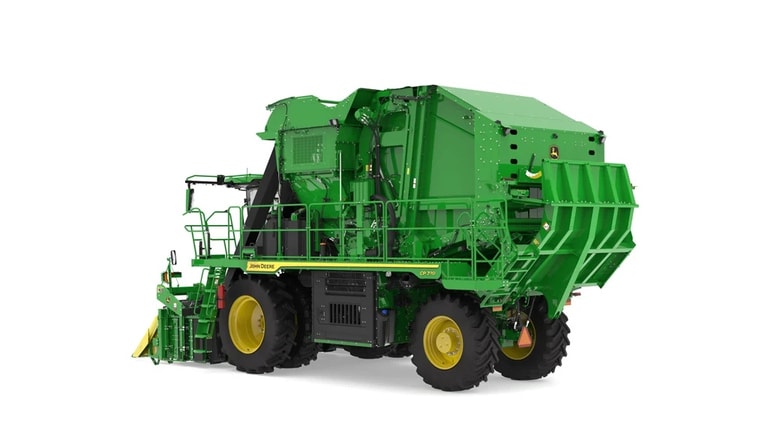 rear-left studio shot of a CP700 cotton picker on a white background