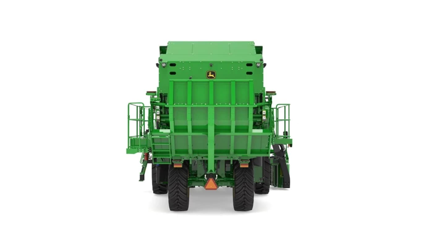 rear studio shot of a CP700 cotton picker on a white background