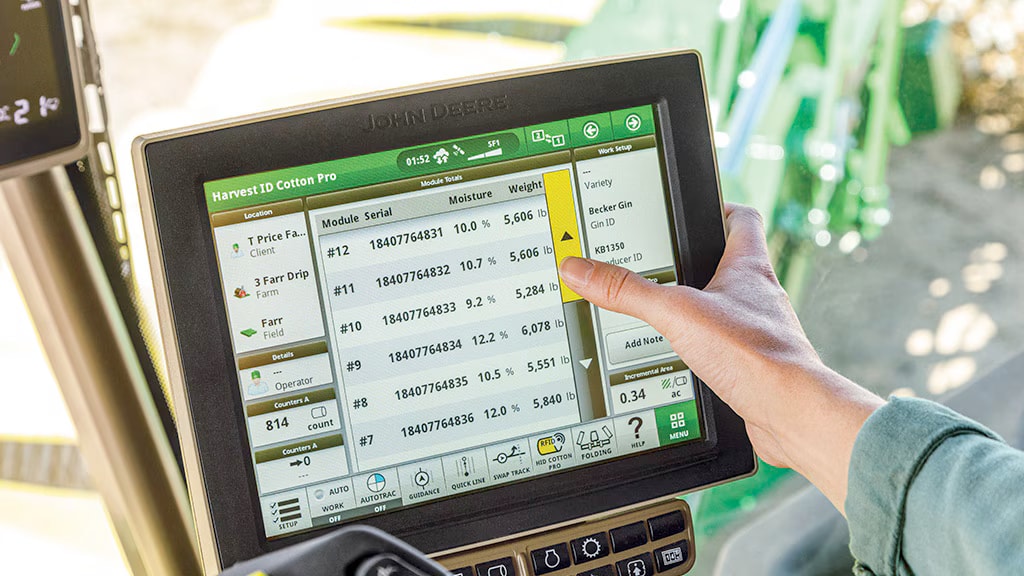 Harvesting Cotton Pro inside cab