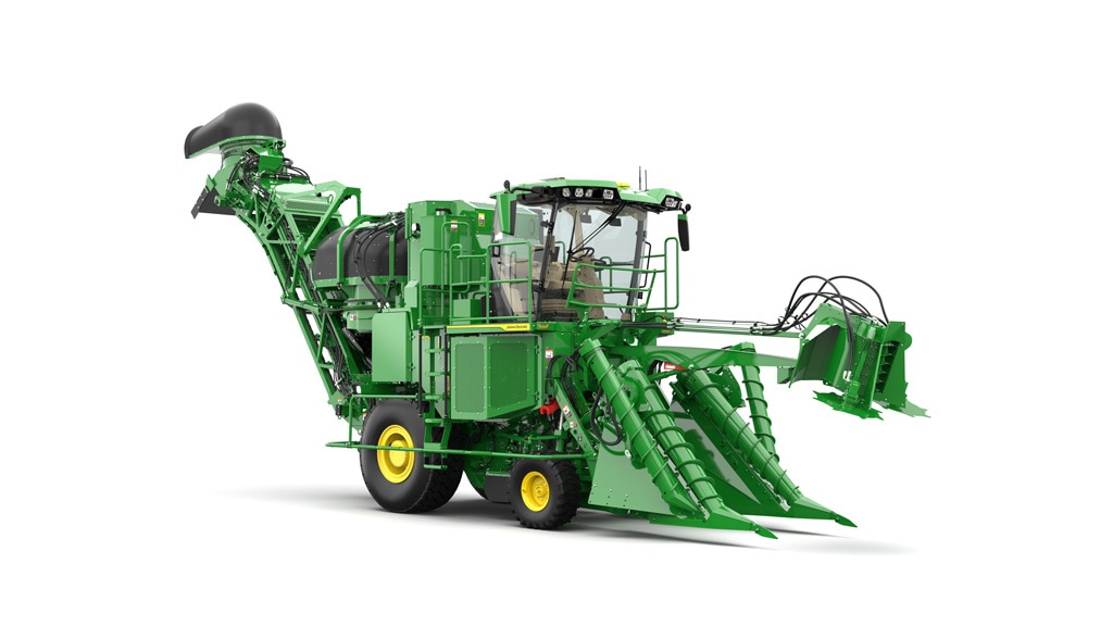 A studio photo of a CH750 Sugar Cane Harvester with tracks on a white, seamless setting.