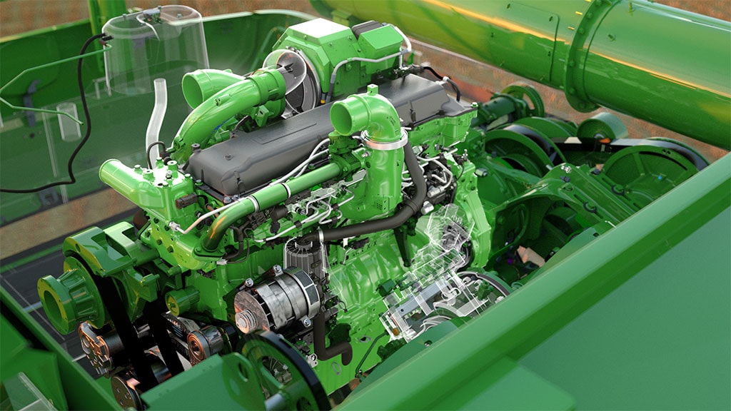 Photo of the John Deere PowerTechTM 13.6-liter engine found in the John Deere X9 Combine