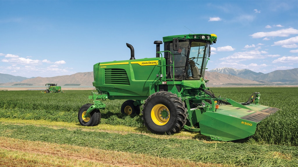 Image of a windrower with rotary platform in field