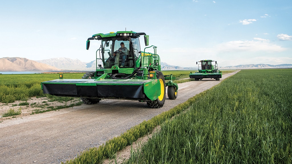 Windrower travelling down the road