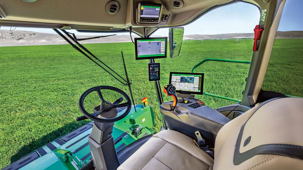 Inside of the windrower cab photo