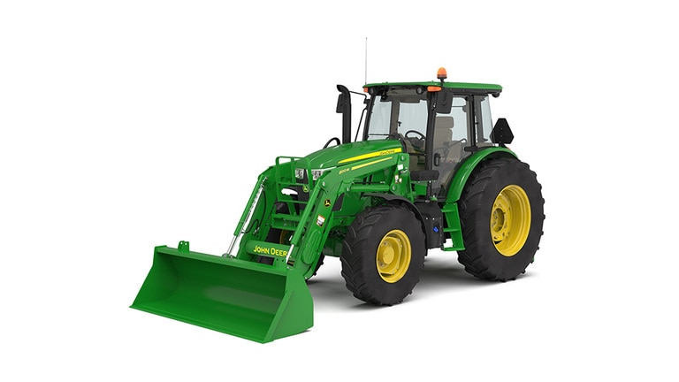 Front left Studio rendering of 600M Loader on a 6105E Tractor