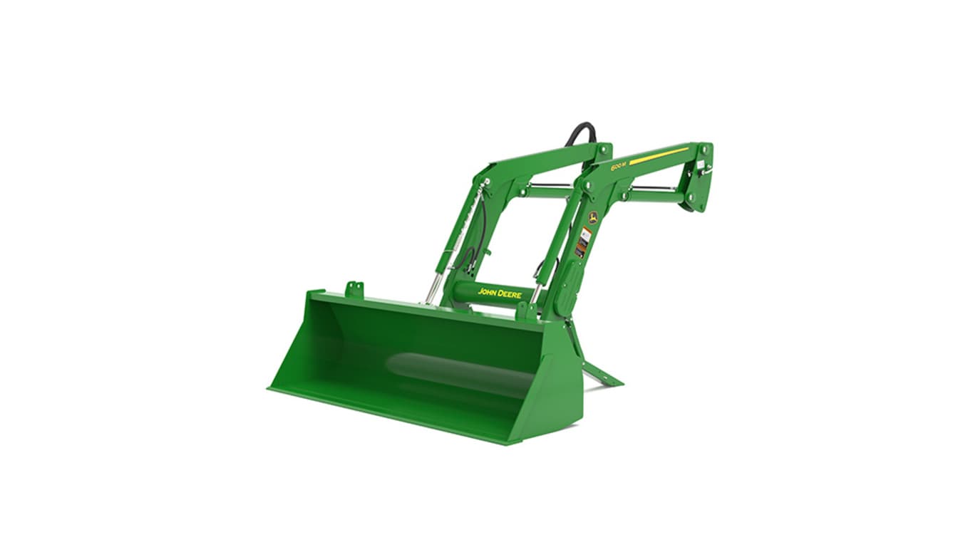 Front left Studio rendering of 600M Loader on a 6105E Tractor