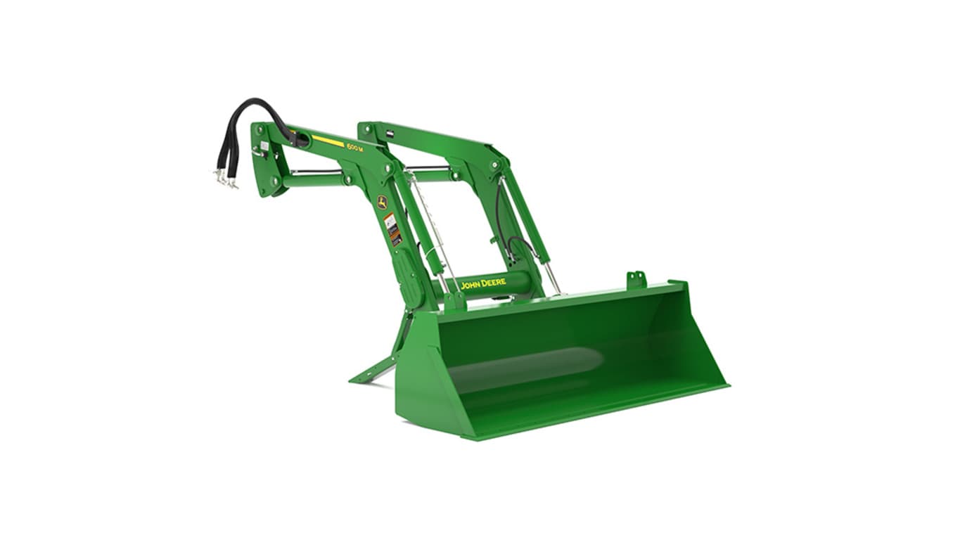 Front right Studio rendering of 600M Loader on a 6105E Tractor