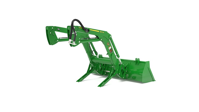 Rear right Studio rendering of 600M Loader on a 6105E Tractor