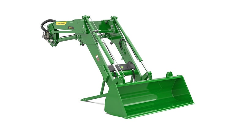 Studio shot of a front-right-facing green loader on a white background.