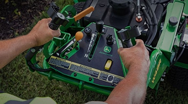 Close-up of of commercial walk-behind mower dash