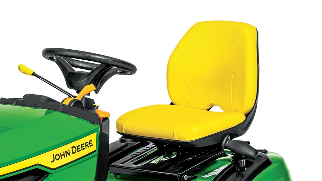 Close-up studio shot of an ergonomic yellow seat with an open back.