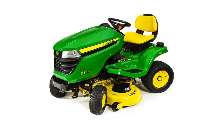 Three-quarter view of X354 lawn tractor