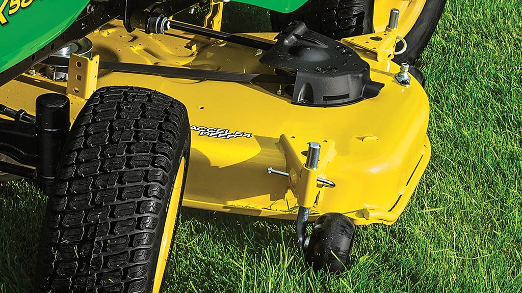 close up image of accel deep mower deck