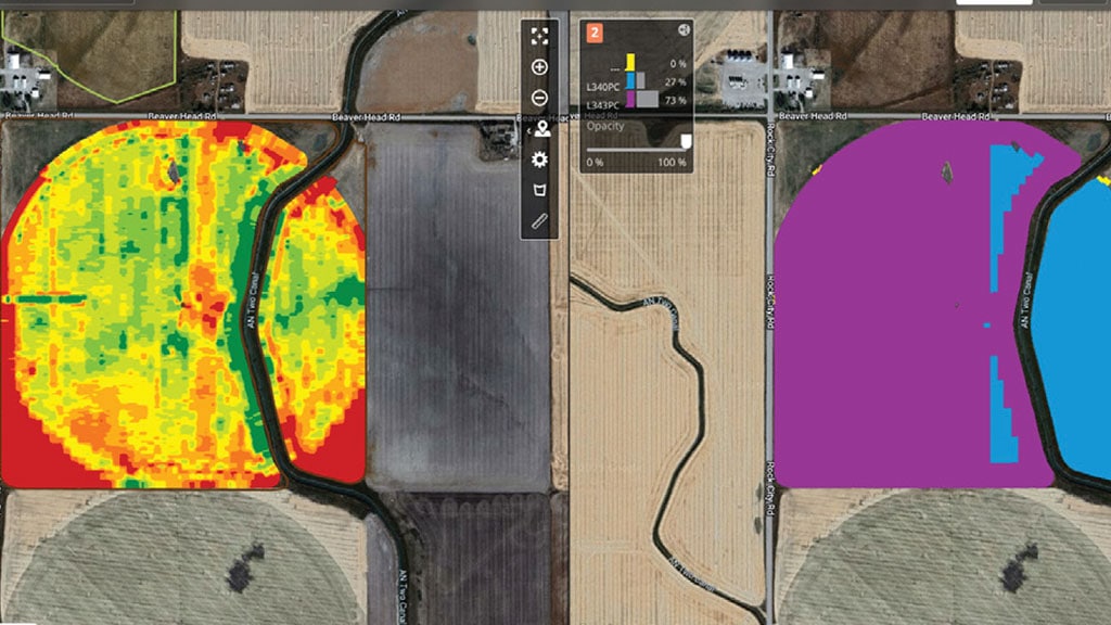 John Deere Operations Center map showing field data.