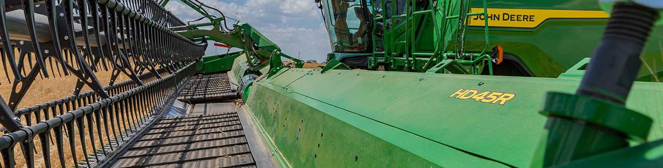 Grain saver belts installed on an HD45R header during harvest.  