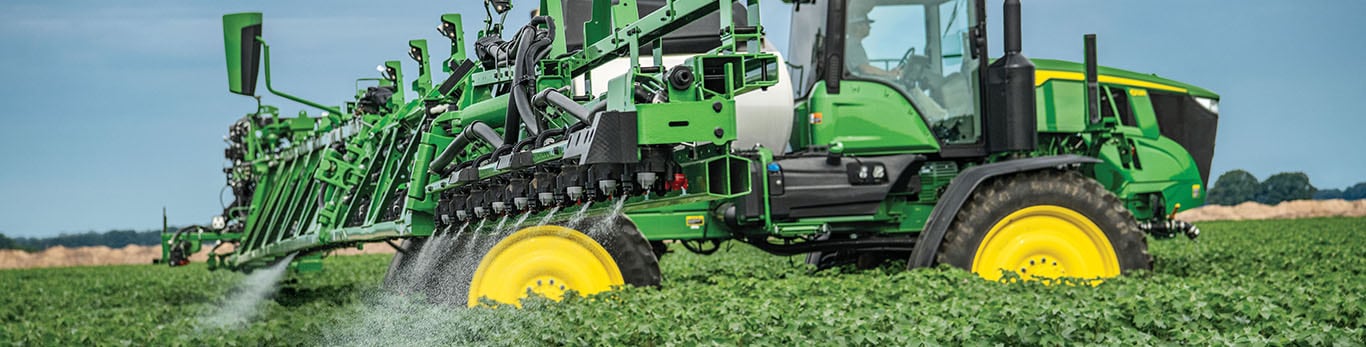 John Deere sprayer with See & Spray™ Premium Precision Upgrade.