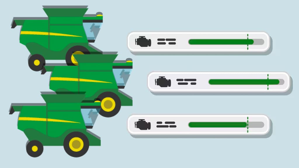 Icon image of three combines with representative data