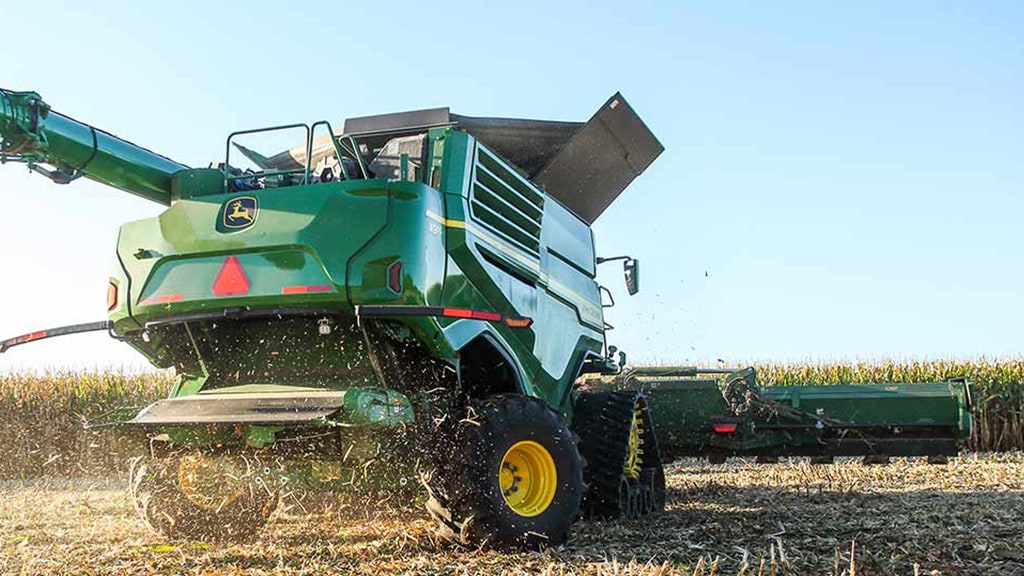 Rear view image of a combine in a field