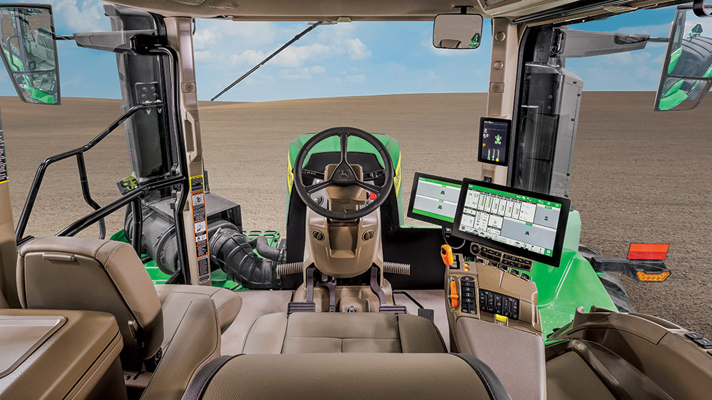 View of inside the cab of a 9 Series Tractor
