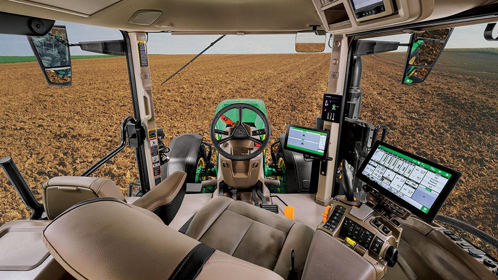 View from an 8 Series cab overlooking a field