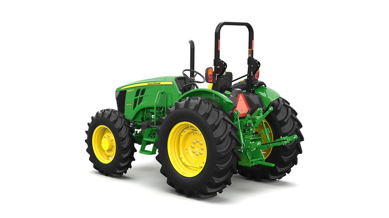 A rear-left-facing green utility tractor on a white background.