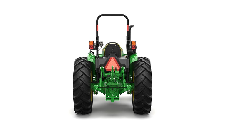 A rear-facing green utility tractor on a white background.
