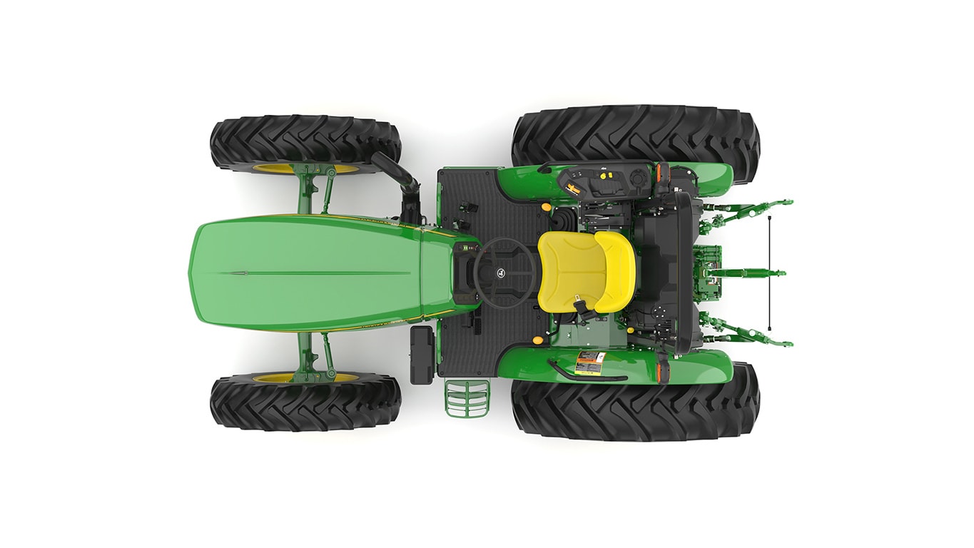 A top-facing green utility tractor on a white background.