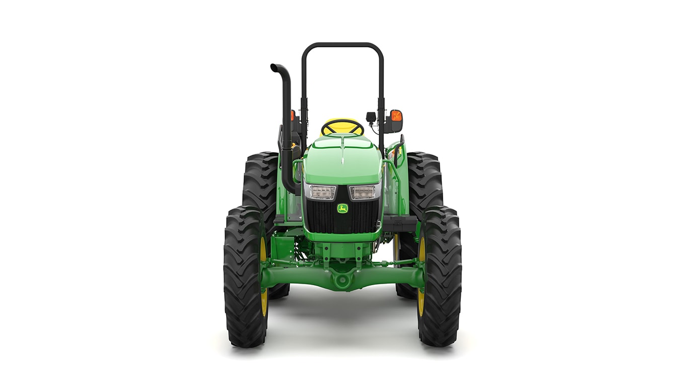 A front-facing green utility tractor on a white background.