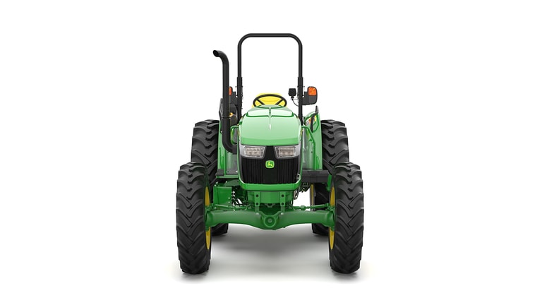 A front-facing green utility tractor on a white background.