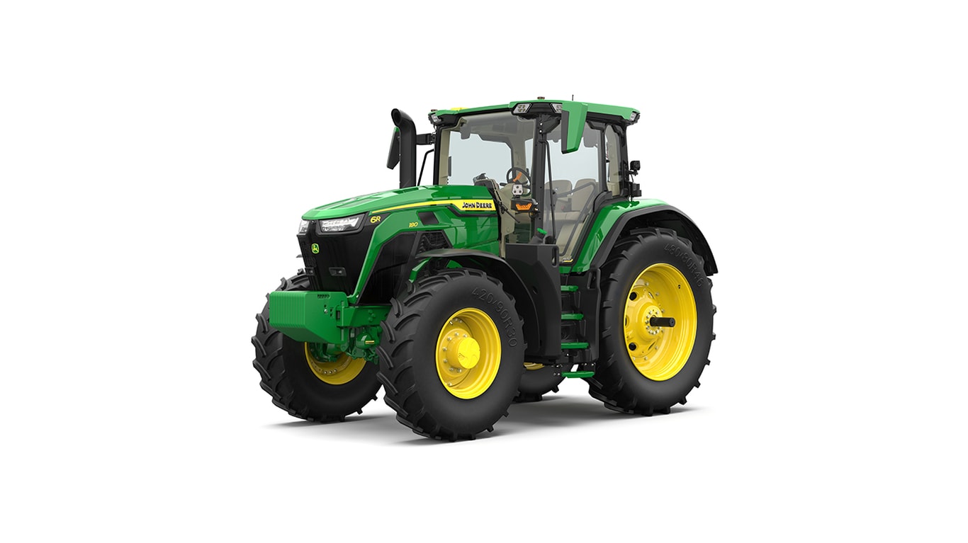 Front-left-facing studio shot of a green 6R 180 utility tractor on a white background.