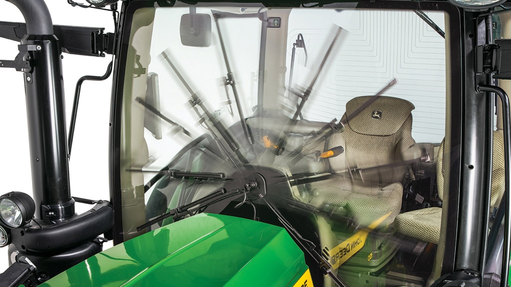 windshield wiper operating on tractor windshield