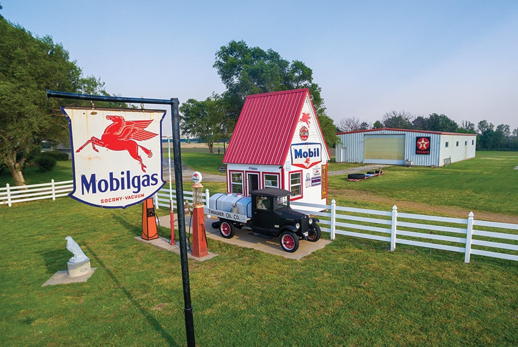 Old fuel station with classic car out front