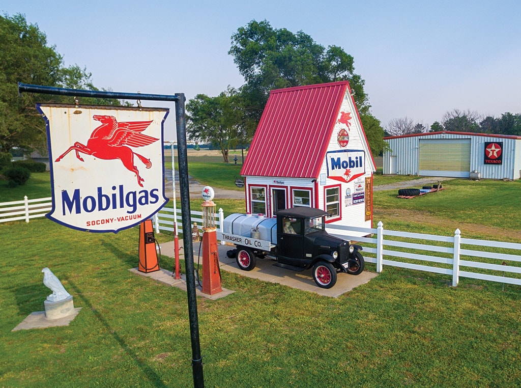 Fuel station with classic car