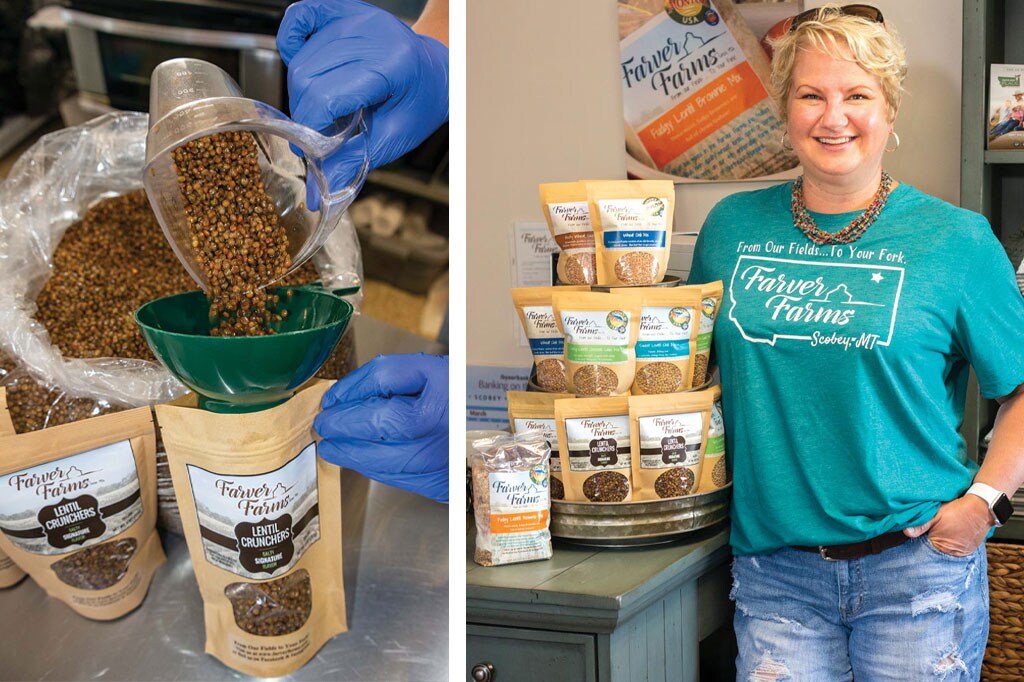 woman with bags of lentils