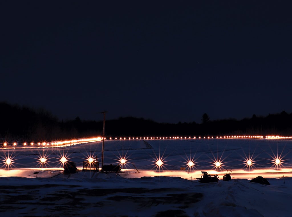 Lights around ice skating trail