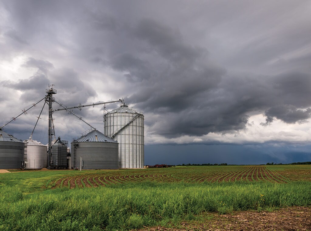grain silo with stormy weather
