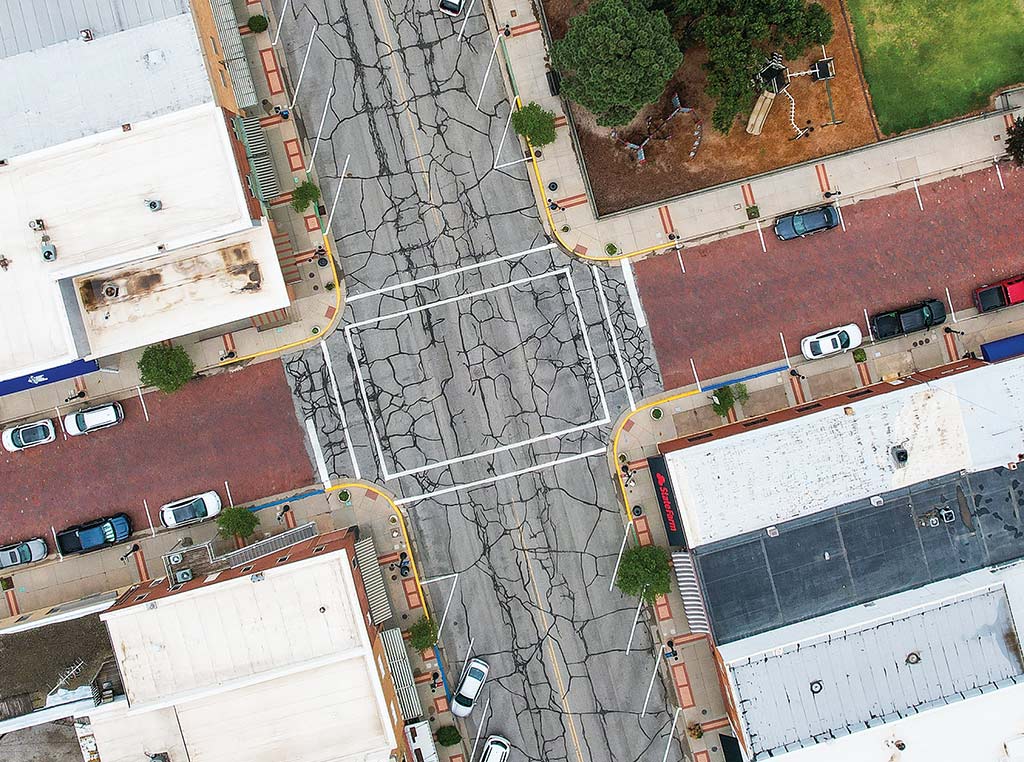 aerial view of street intersection