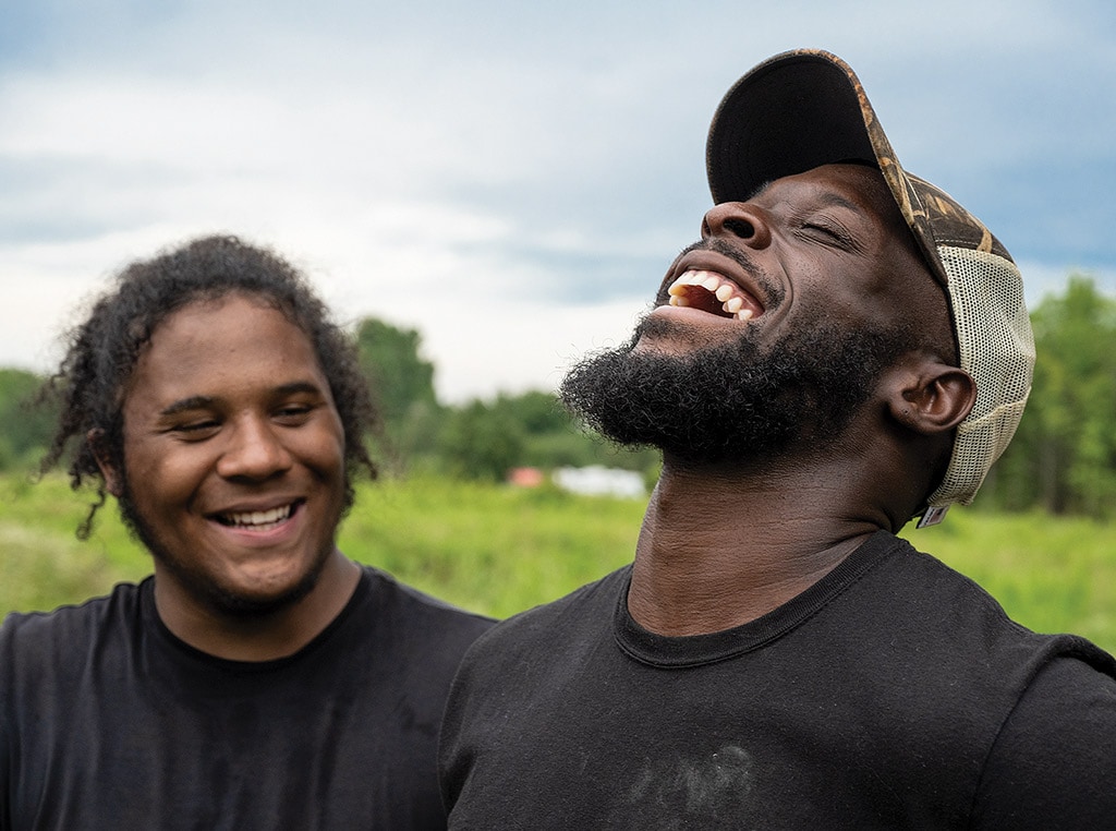 two people laughing